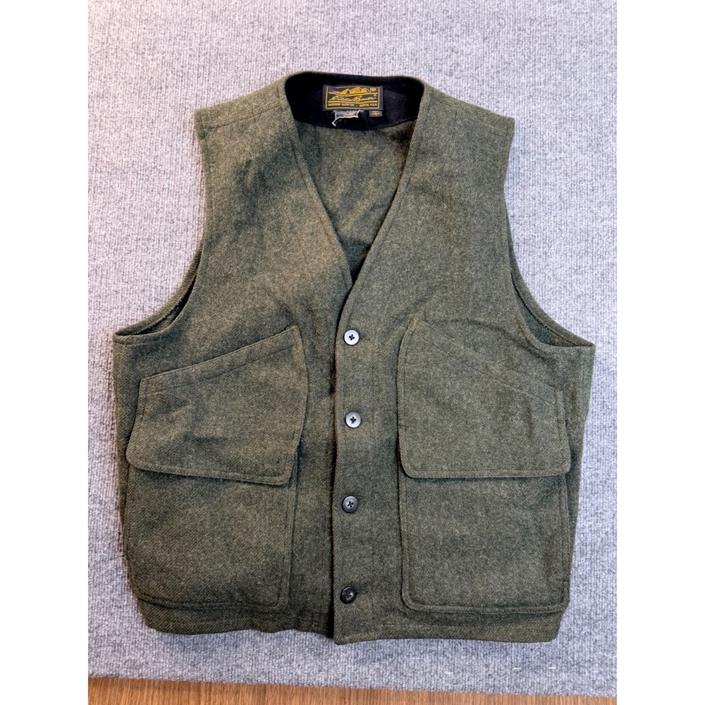 Vintage Eddie Bauer Mens L Wool Vest Green USA Made Heavyweight Workwear Vest